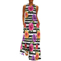 Robe longue maxi ample à manches longues, style cocktail, sans manches, à imprimé floral et rayures aquarelle printanière pour femme, col en V et poches.
