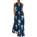 Robe longue maxi maxi sans manches pour femme, style cocktail, col en V, coupe ample, avec poches, motif Bigfoot Aliens Moon